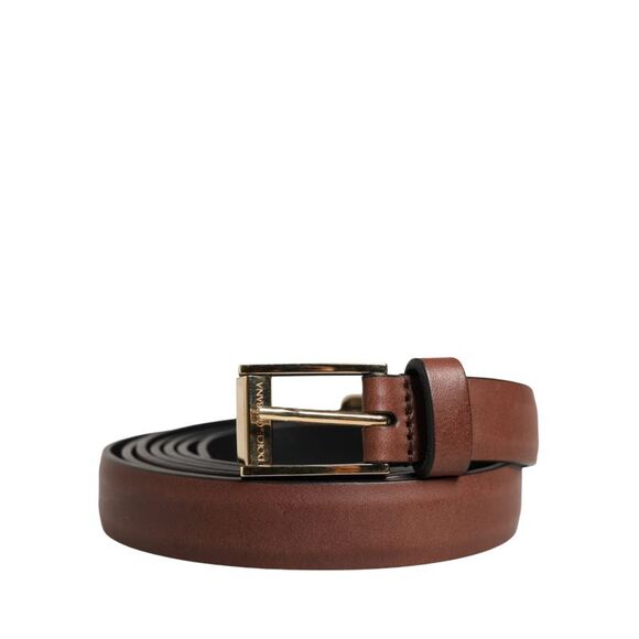 Dolce & Gabbana Men Brown Leather Classic Metal Buckle Men's Belt